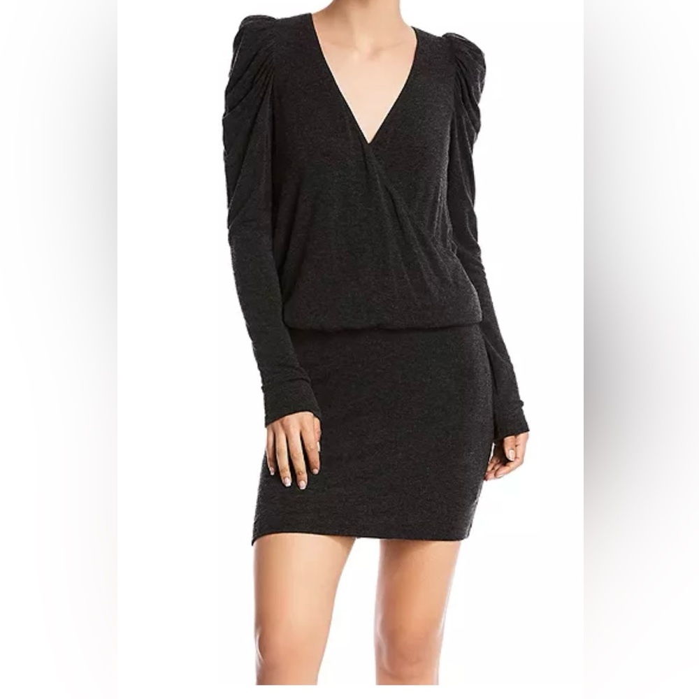 Anthropologie BAILEY 44 Black Puff Sleeves V Neck Sophia Dress Size L NWT
